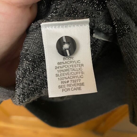 Simply Vera Wang Cardigan Size Medium Button Up Sweater Sparkly Floral Gray Grey - Picture 5 of 8